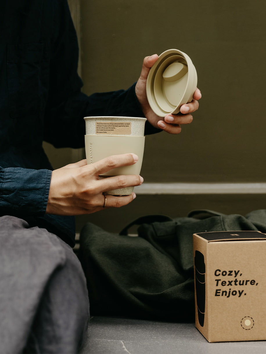 Ceramic Tumbler with Silicone Lid and Sleeve