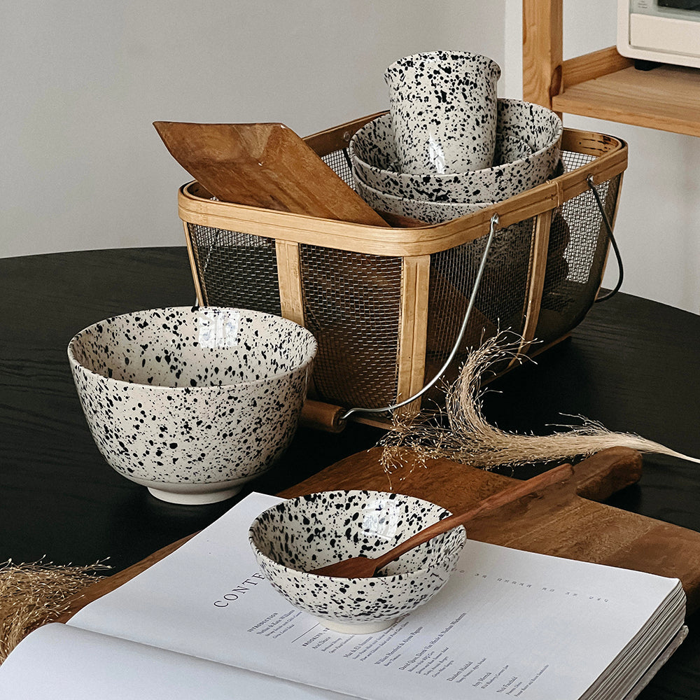 Ink-Splashed Ramen Bowl and Rice Bowl