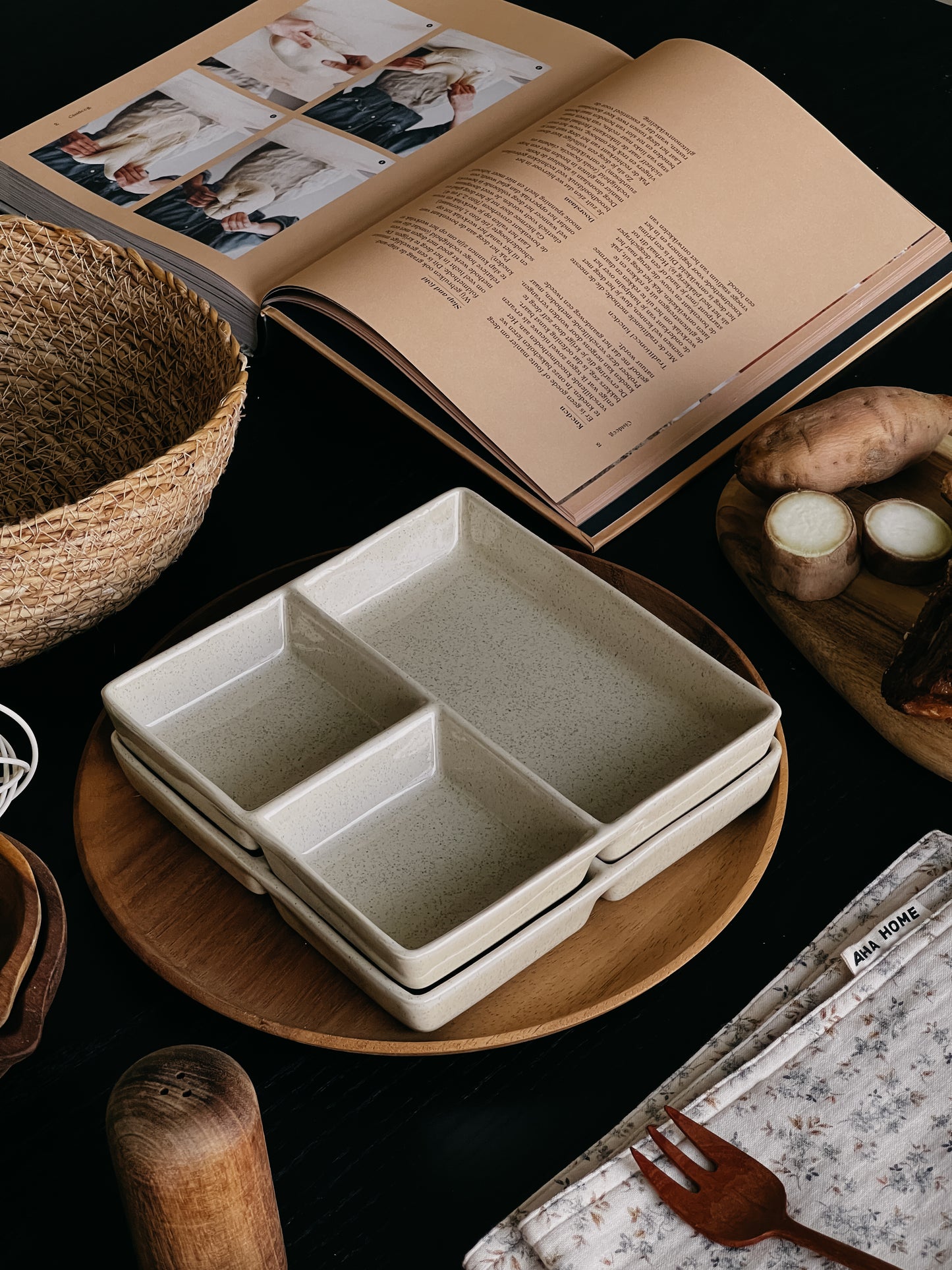 Cream color Square Compartment Plate